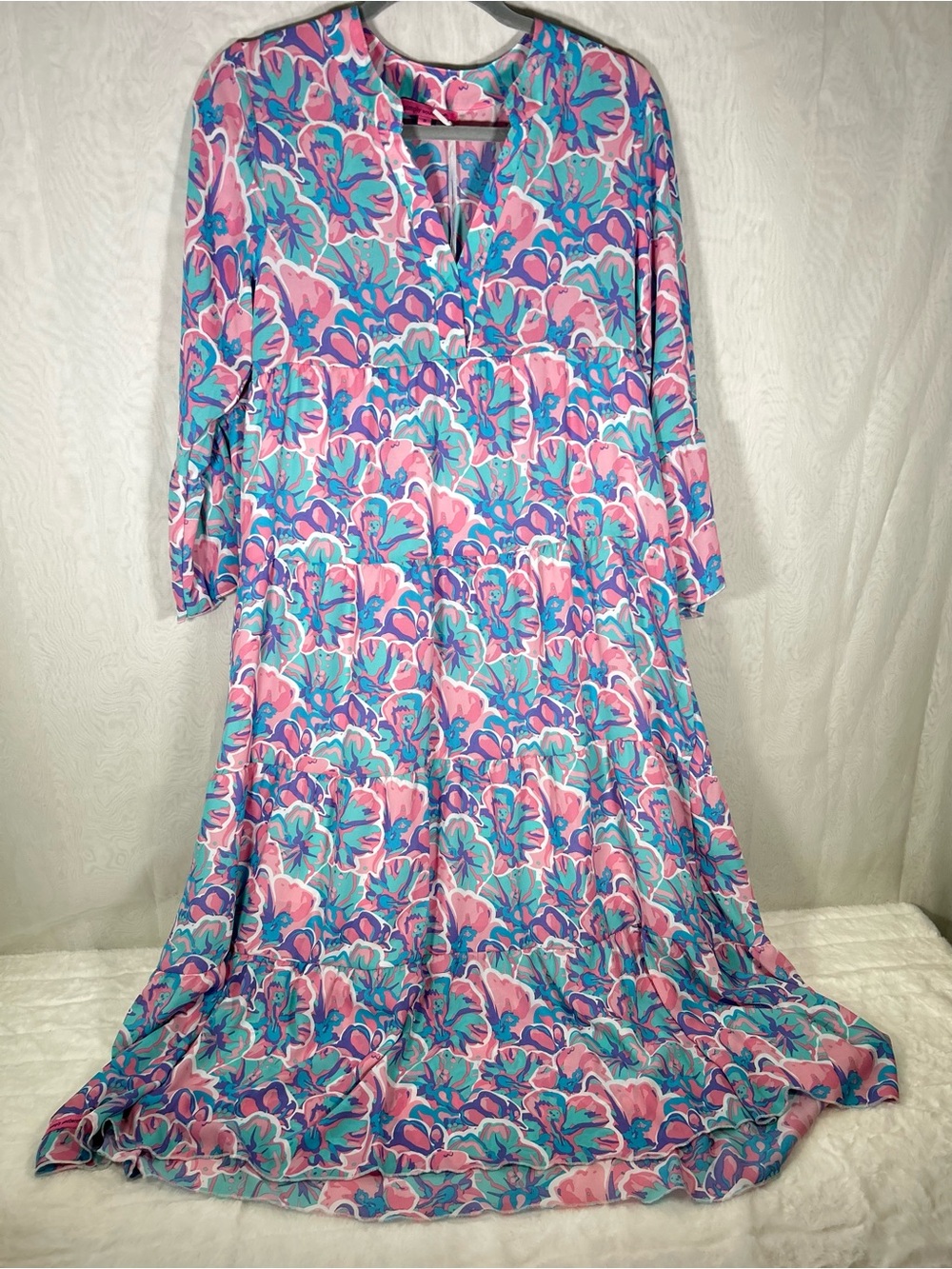 Simply Southern Pink Blue Tropical Tiered Maxi Dress NWT Small - Picture 1 of 6